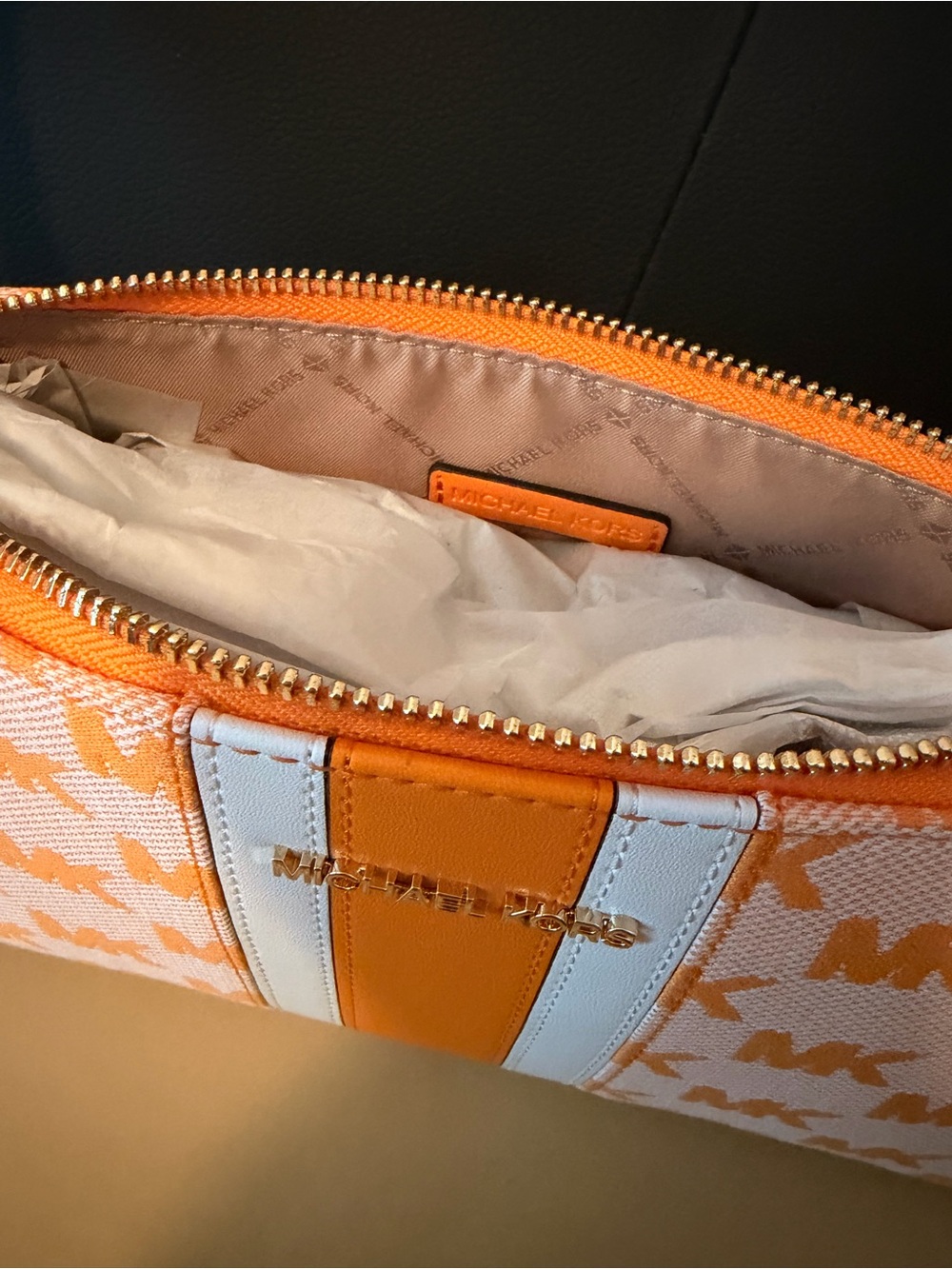Michael Kors Orange & White MK Print Purse - Picture 8 of 8